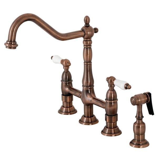 KS127PLBSAC Heritage Bridge Kitchen Faucet W/ Brass Sprayer, Copper